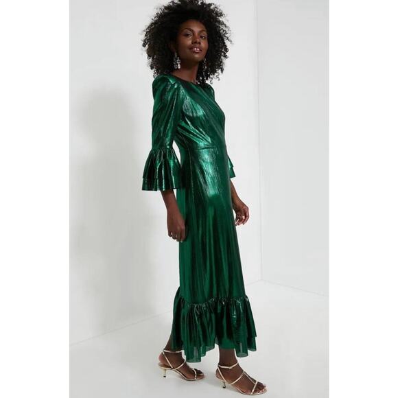 TUCKERNUCK Pomander Place Emerald Crinkle Lurex Lillith Dress NWT Size XS - Picture 4 of 9
